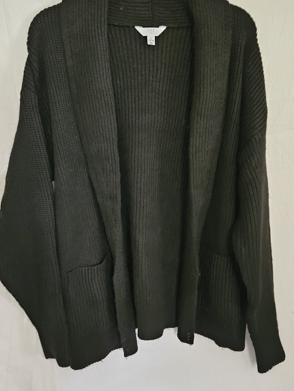 Time and Tru Black Open-Front Ribbed Cardigan